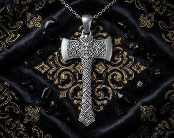 Silver Celtic Axe Necklace – Viking Warrior Pendant for Men and Women