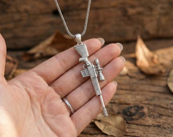 Ciondolo Pistola Cecchino In Argento 925 Realizzato A Mano Fronte/retro Per Collana