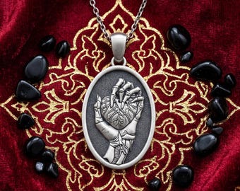Anatomical Heart Pendant | Gothic Silver Love Necklace | Dark Romance Jewelry | Holding Heart Charm
