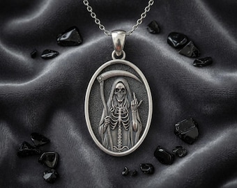 Collana in argento con simbolo della morte – Ciondolo con falce e scheletro gotico per uomo e donna