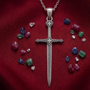 Sterling Silver Crusader Sword Cross Necklace Christian Knight Pendant Medieval Faith Gift Unisex image 2