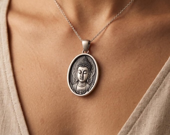 Buddha Pendant in Sterling Silver – Peaceful Enlightenment Necklace for Men and Women