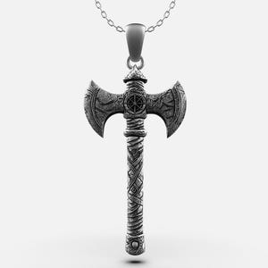Sterling Silver Viking Battle Axe Necklace - Norse Warrior Amulet