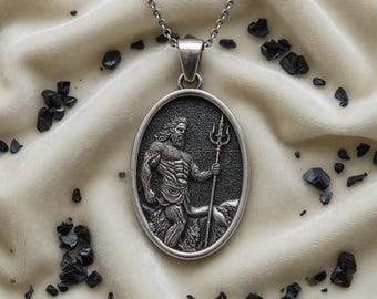 Silver Poseidon Necklace – Greek God of the Sea Pendant for Men and Women