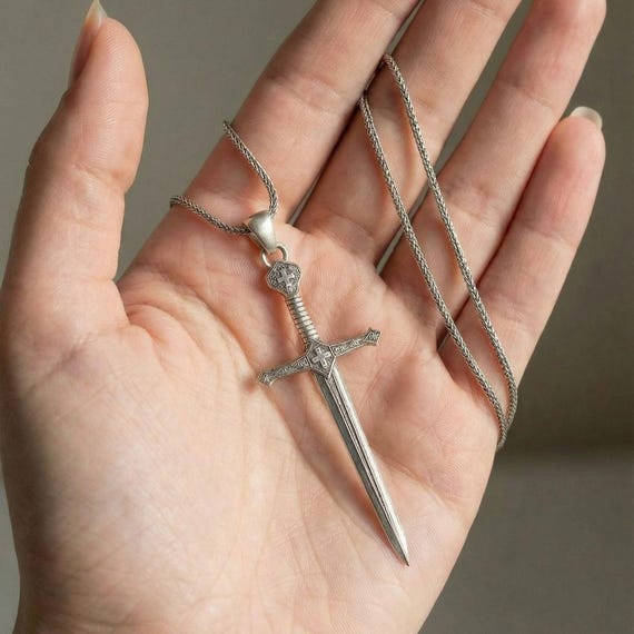 Sterling Silver Crusader Sword Cross Necklace Christian Knight Pendant Medieval Faith Gift Unisex