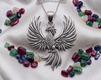 Phoenix Necklace • Silver Mythical Bird Pendant • Symbol of Rebirth & Strength • Unisex Spiritual Jewelry