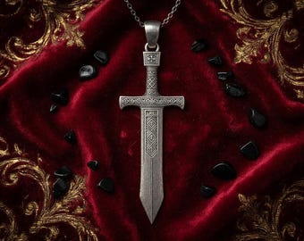 Wikinger Schwert Anhänger aus Sterling Silber – Mittelalter Langer Schwert Anhänger – Krieger Schmuck Geschenk für Männer & Frauen
