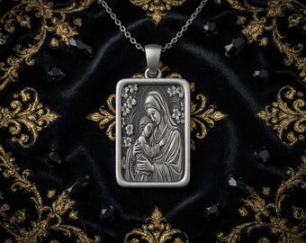 Sterling Silver Virgin Mary & Jesus Pendant Necklace - Religious Jewelry