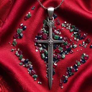 Sterling Silver Crusader Sword Cross Necklace Christian Knight Pendant Medieval Faith Gift Unisex image 3