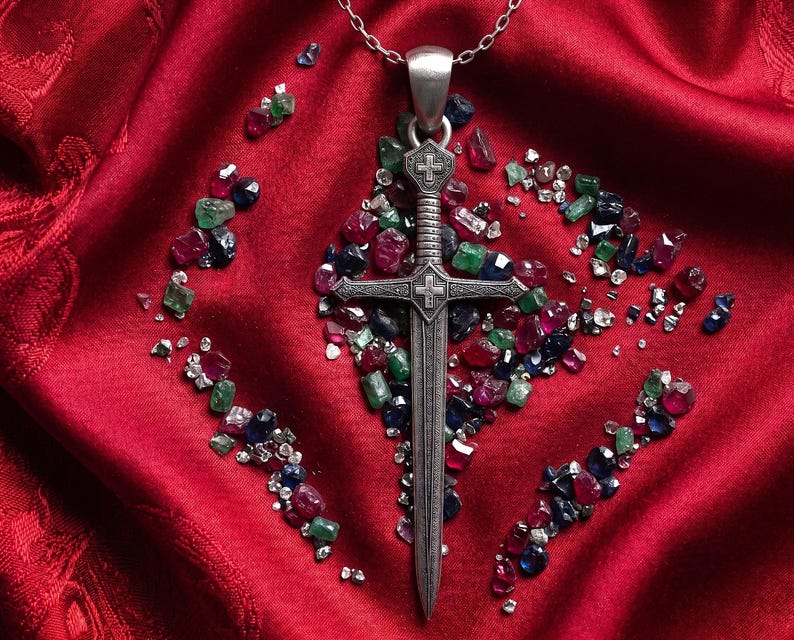 Sterling Silver Crusader Sword Cross Necklace Christian Knight Pendant Medieval Faith Gift Unisex image 3