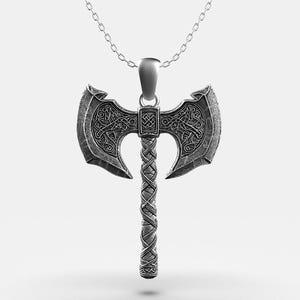 Sterling Silver Viking Axe Pendant – Nordic Unisex Necklace with Warrior Spirit