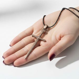Sterling Silver Crusader Sword Cross Necklace Christian Knight Pendant Medieval Faith Gift Unisex Bronze Oxidized