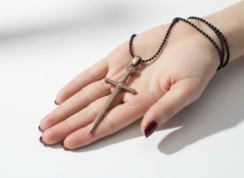 Sterling Silver Crusader Sword Cross Necklace Christian Knight Pendant Medieval Faith Gift Unisex Bronze Oxidized