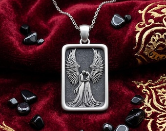 Engel Herz Anhänger | Gothic Silber Romantik Halskette | Dark Angel Umarmung Schmuck | Unisex spirituelles Geschenk