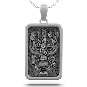Faravahar Symbol Pendant | Silver Persian Mythology Necklace | Ancient Zoroastrian Talisman | Spiritual Gift for Him and Her