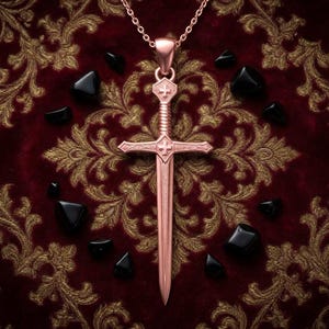 Sterling Silver Crusader Sword Cross Necklace Christian Knight Pendant Medieval Faith Gift Unisex Silver Rose Plated