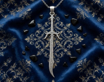 Silver Fantasy Sword Pendant – Medieval Blade Necklace for Men and Women