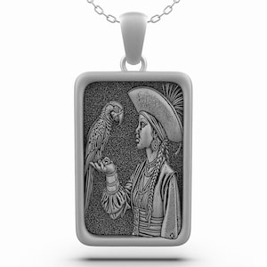 Pirate Woman & Parrot Sterling Silver Pendant Necklace - Nautical Jewelry