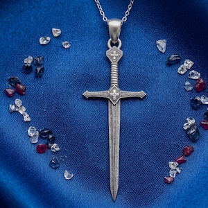 Sterling Silver Crusader Sword Cross Necklace Christian Knight Pendant Medieval Faith Gift Unisex Oxidized