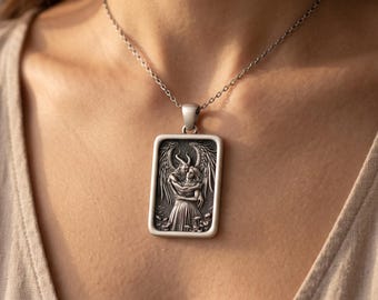 Sterling Silver Angel and Demon Pendant – Gothic 3D Fantasy Necklace