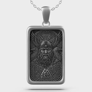 Viking Odin Pendant Necklace – Norse Mythology Jewelry – Silver Valknut Amulet – Unisex Nordic Gift