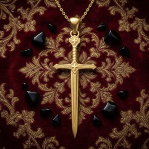 Sterling Silver Crusader Sword Cross Necklace Christian Knight Pendant Medieval Faith Gift Unisex Silver Gold Plated