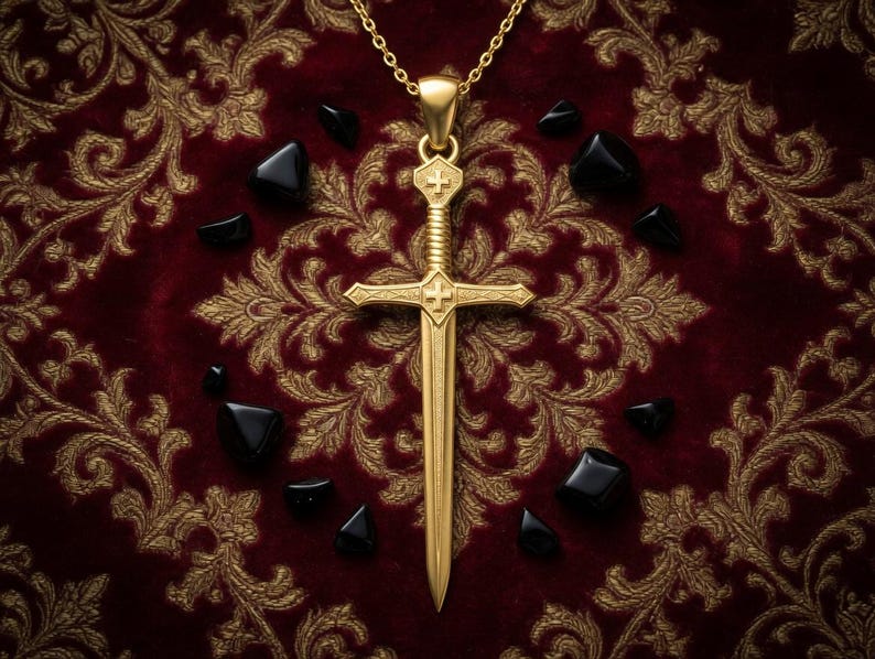 Sterling Silver Crusader Sword Cross Necklace Christian Knight Pendant Medieval Faith Gift Unisex Silver Gold Plated