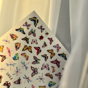 Nail art decals / stickers / self care / manicure / colorful retro nails / modern flowers / butterfly