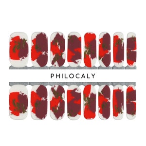 Nail Strips, Nail Wraps, Nail Stickers, Gel Nail Wrap, Philocaly Nail Polish Wraps- Transparent Nails, Red Nails. Red Marble