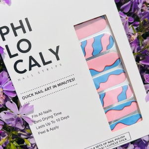 Nail Strips, Nail Wraps, Nail Stickers, Gel Nail Wrap, Manicure Nail Polish- Pink Nails, Abstract Nails, Geometric Nails. Blue Nails