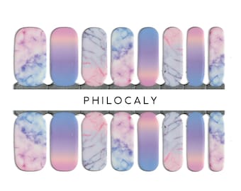 Nail Strips, Nail Wraps, Nail Stickers, Gel Nail Wrap, Manicure Nail Polish- Marble Nails, Blue Marble, Pink Marble, Pastel, Sky