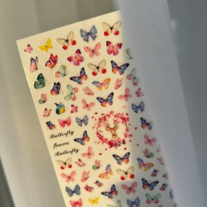 Nail art decals / stickers / self care / manicure / colorful retro nails / modern flowers / butterfly