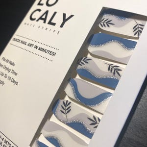 Blue Wave Nail Strips: Botanical Nail Art, Easy Manicure