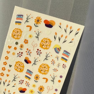 Decalques/adesivos para nail art/autocuidado/manicure/unhas retrô coloridas/flores modernas/abstratas