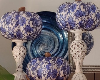 Large, Blue & White Decor, Pumpkin, Chic Chinoiserie, Chinoiserie Pumpkin, Paper Mache Pumpkins, Each Sold Separately Halloween