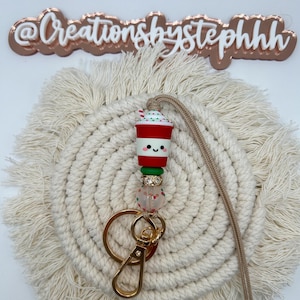 Peppermint Lanyard | Christmas Lanyard | Christmas Frappe Beaded Lanyard | Christmas Coffee Lanyard | Cute Beaded Lanyard | Teacher Lanyard