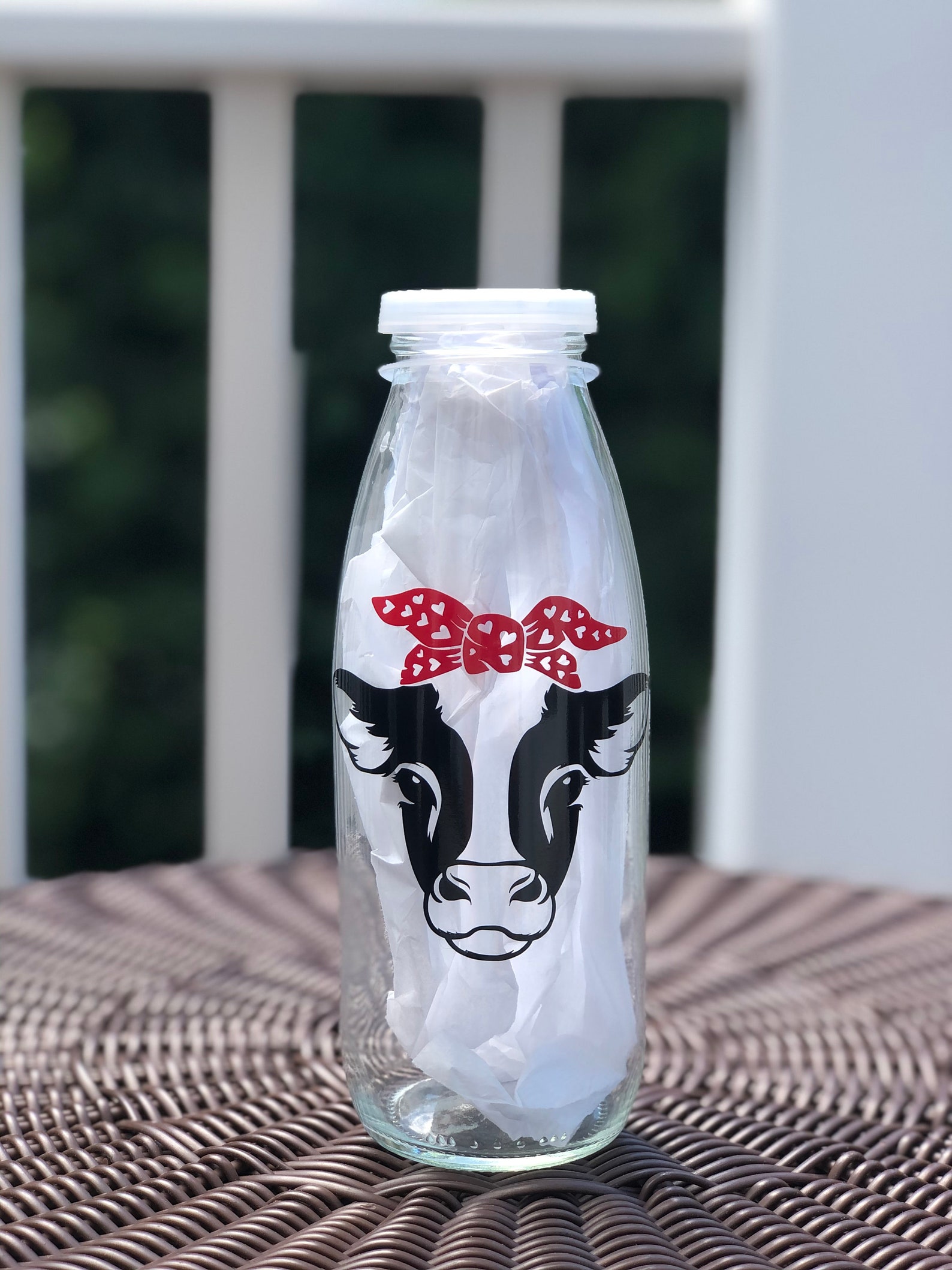 Glass Milk Bottle Cow Print Milk Bottle Bandana Cow Etsy