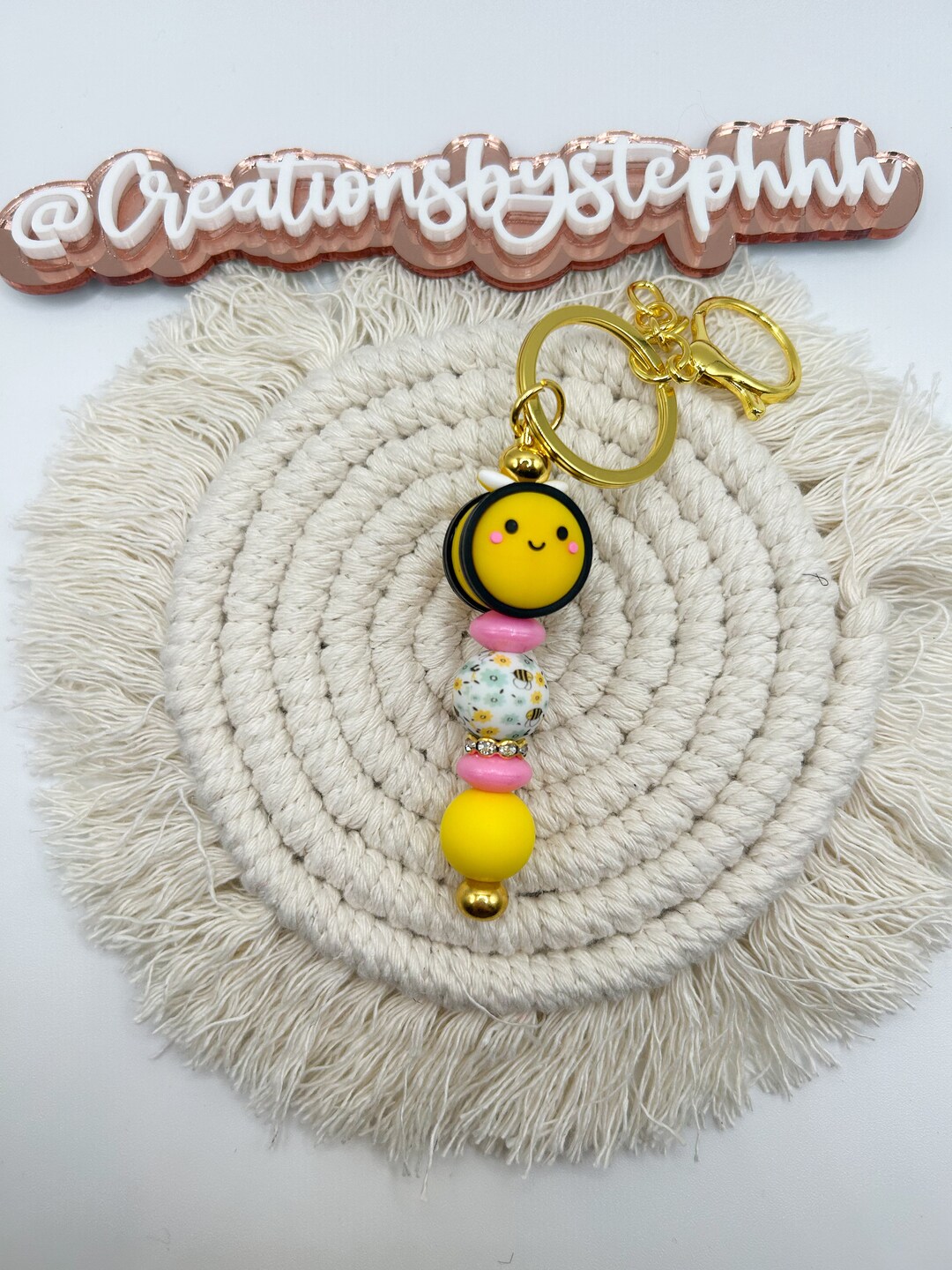 Bee Keychain | Honey Bee Beaded Keychain | Cute Bee Keychain | Summer ...