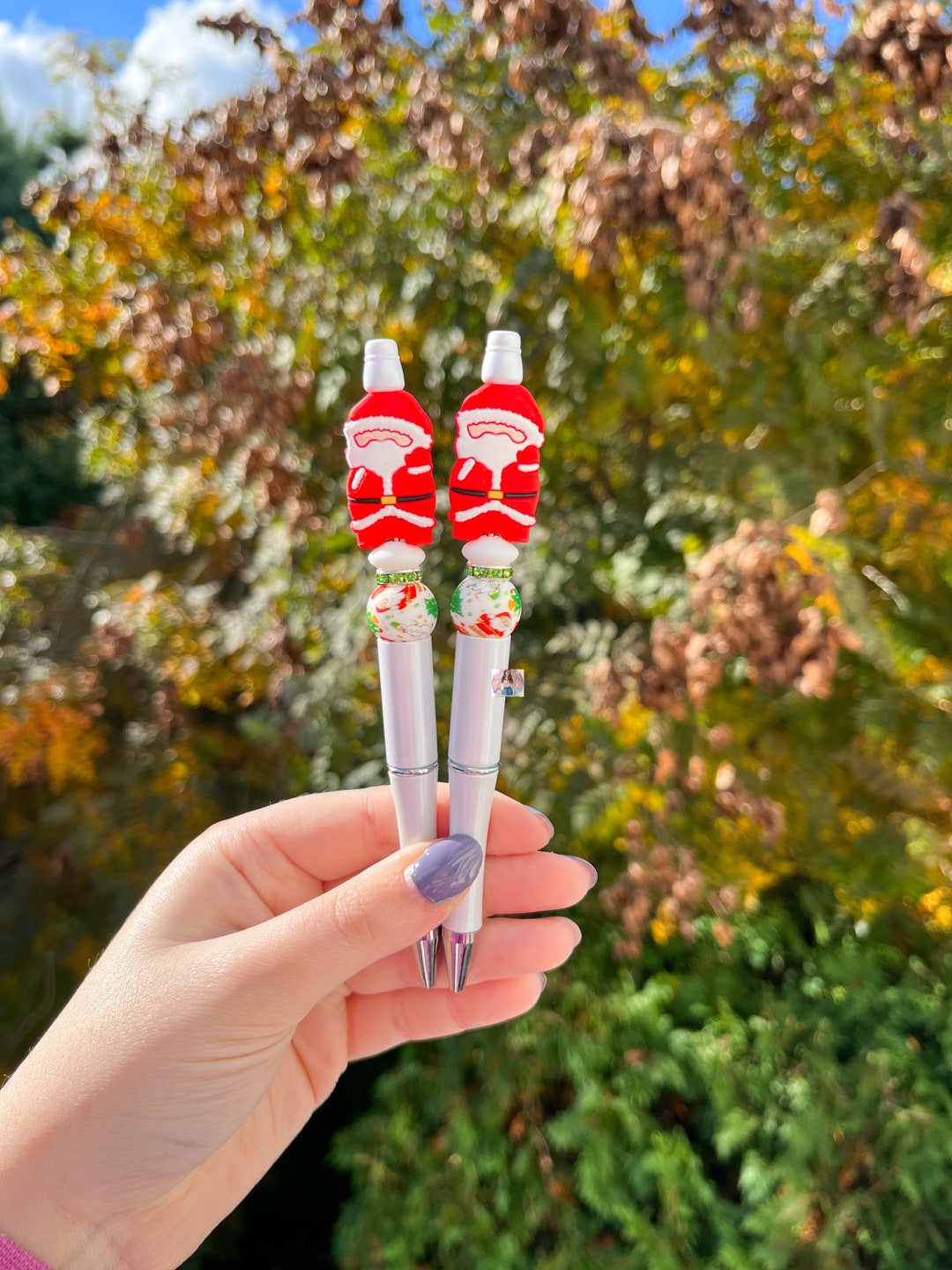 Santa Pen Santa Claus Pen Christmas Pen Christmas Beaded Pen Christmas Tree Silicone Beaded Pen