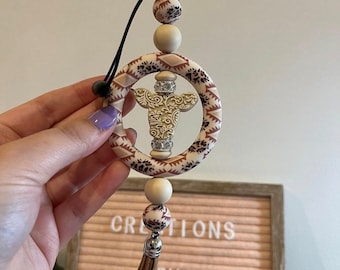 Aztec Leopard Cow Car Charm | Beaded Car Hanging | Western Cow Rear View Mirror Charm | New Car Gifts | Cute Car Charms | Leopard Cow Print