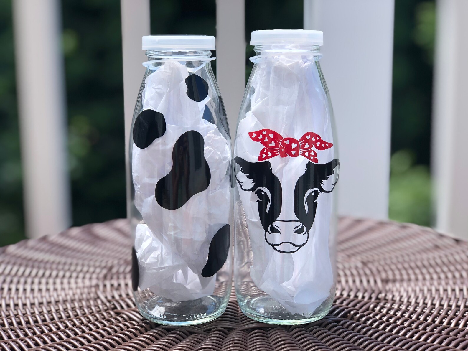 Glass Milk Bottle Cow Print Milk Bottle Bandana Cow Etsy
