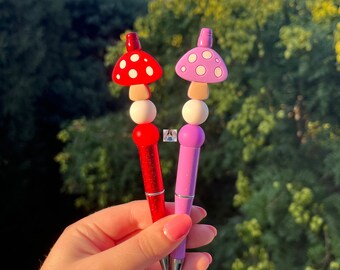 Mushroom Pen | Mushroom Pens | Mushroom Beaded Pens | Mushroom Lover | Beaded Pen | Silicone Beaded Pen | Aesthetic Pen | Glitter Pen | Pens