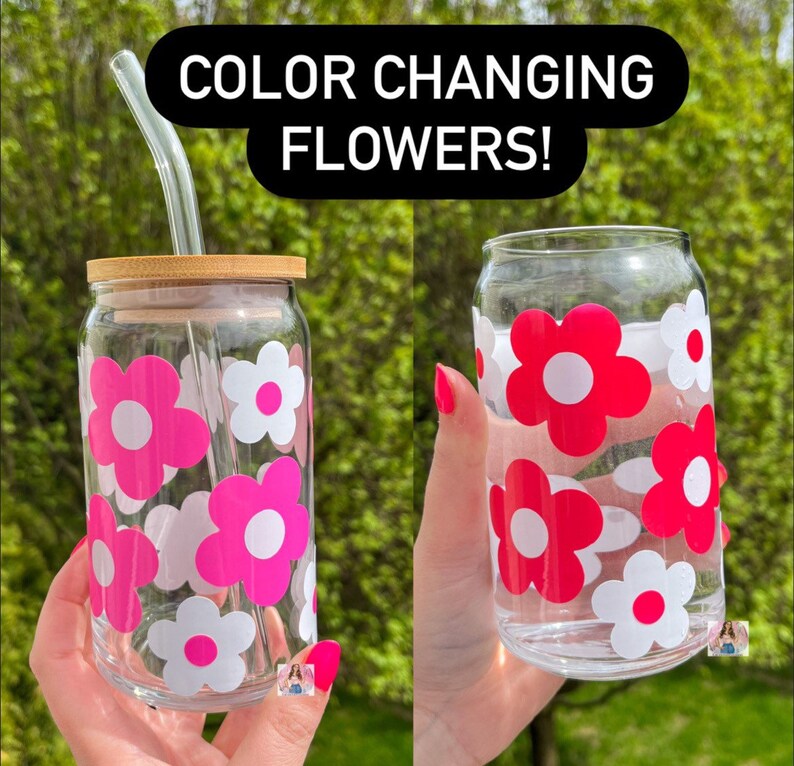 Retro Flower Glass Color Changing Glass Flower Iced Coffee Etsy
