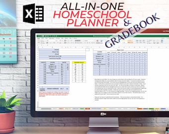 Homeschool Planner Gradebook Excel Template: All Grades, High School Transcript (Digital Download)