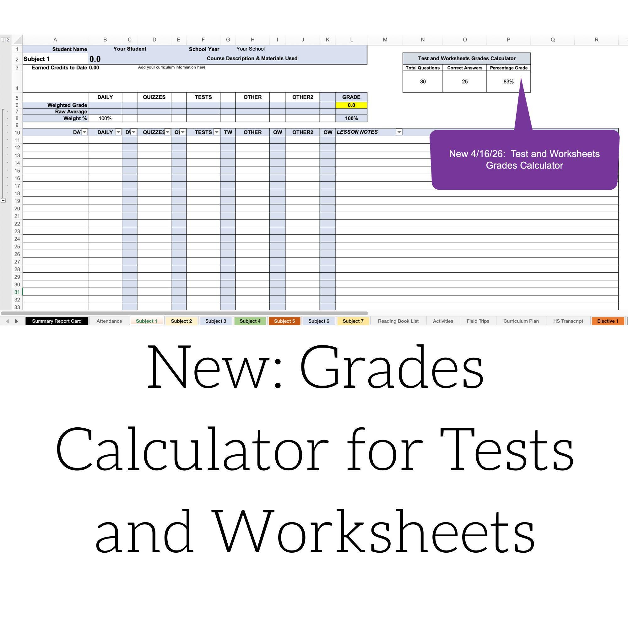 Homeschool Planner Gradebook Excel Template: All Grades, High School ...