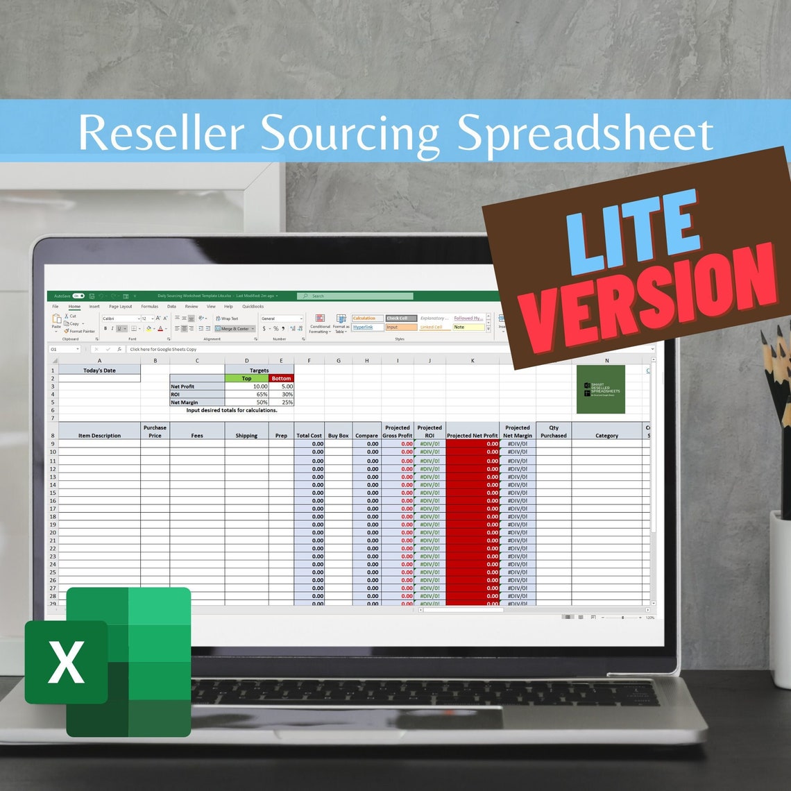 Reseller Sourcing Spreadsheet Lite Excel & Google Sheets Amazon