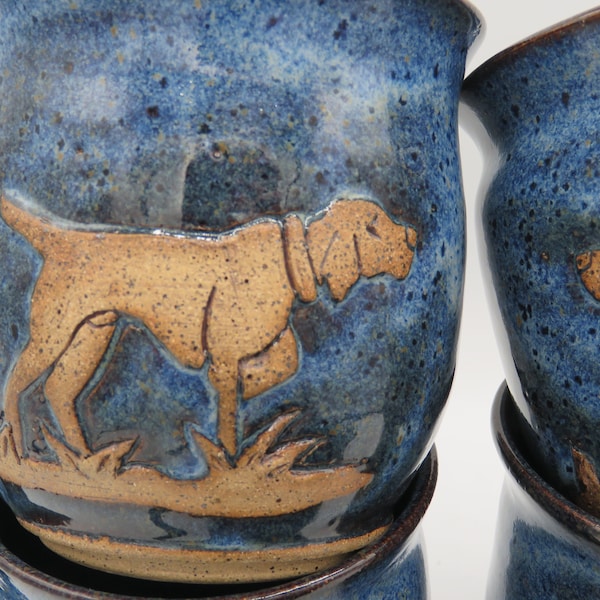 Pointer Hunting Dog in the Cattails Blue Mug