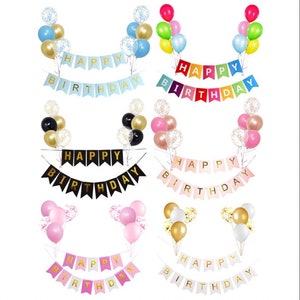 Happy Birthday Banner, Happy Birthday Bunting, Party Decoration, Birthday Decoration, Party Supplies, Confetti Balloons