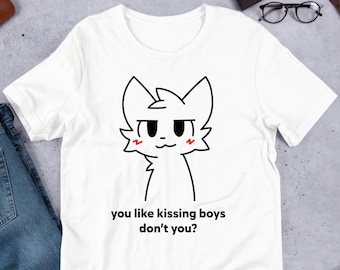 Boykisser Meme,  Funny Furry Meme Shirt, Femboy Shirt, Bisexual LGBTQ Pride, Weeb Shirt, Waifu Shirt, Fursona, Transgender, Kissing Boys