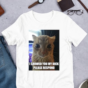 I Showed You My D*ck Funny Cat Meme Shirt, Ironic Shirt, Weirdcore Clothing, Odd Feline Kitty, Oddly Specific, Unhinged, Cursed, Cute Cat
